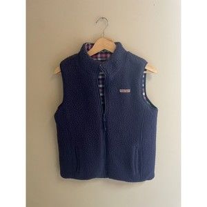 𝅺VINEYARD Vine Girls   Reversible Sherpa Shep Vest Pink Plaid Size Small